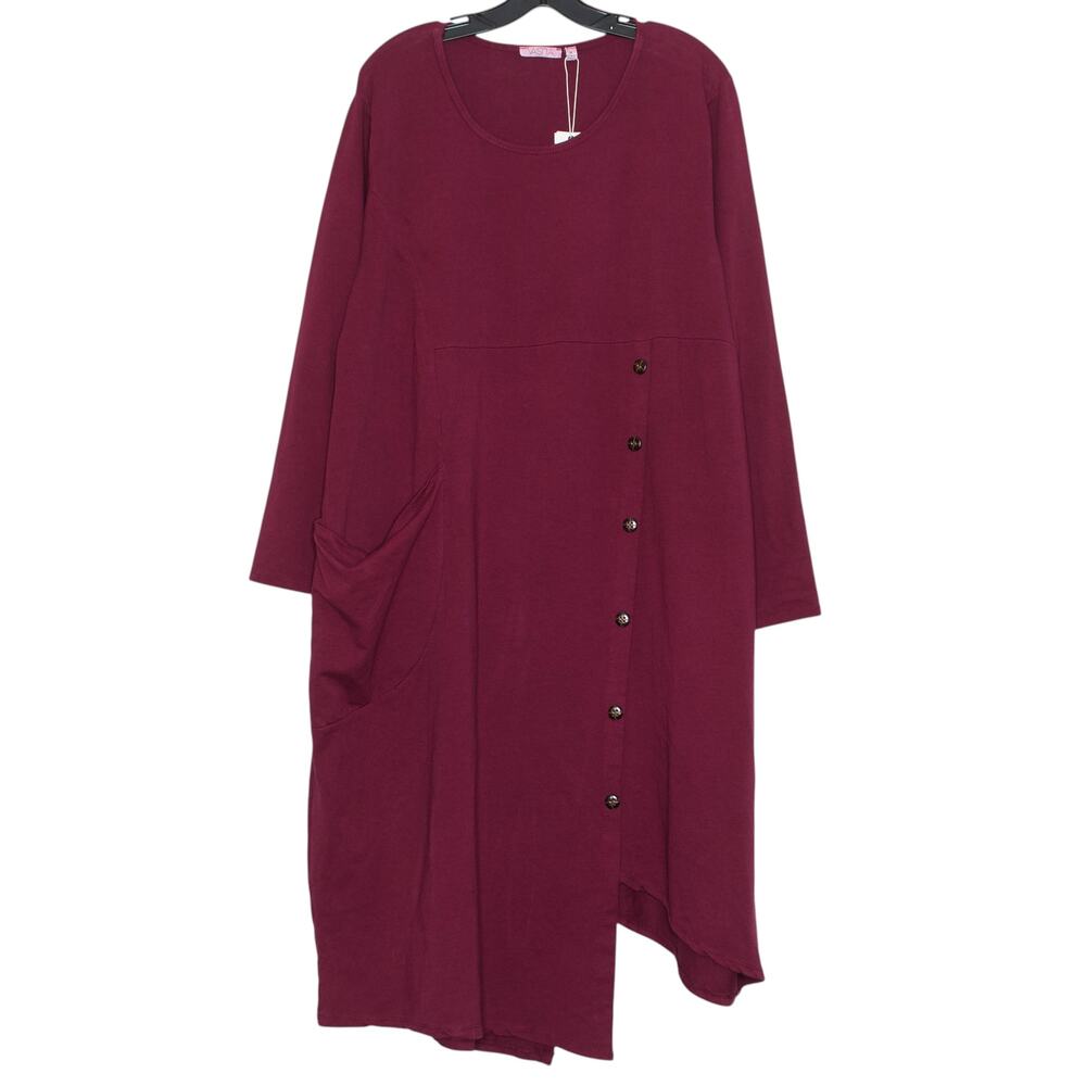 NWT Vasna Dress Handmade Asymmetrical Boho Minimalist Midi Italy Burgundy Medium